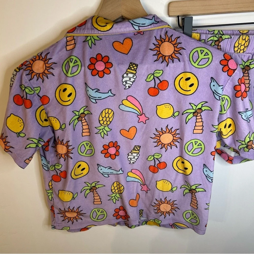 Art Class Girls Purple Printed Pajama Set, Size XL (14), Smiley Face, Cherries - Picture 3 of 8